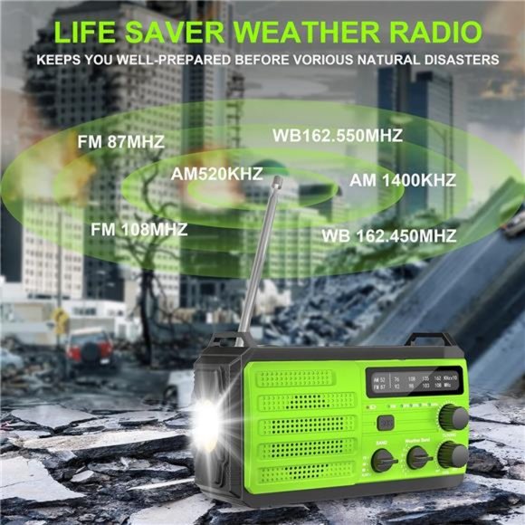 Hand Crank Radio,AMFM NOAA Weather Alert, Survival,Solar Powered with Flashlight - Picture 3 of 6